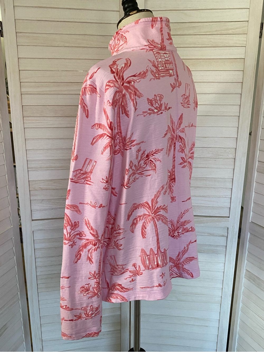 T by Talbots Pink Tropical Palm Print Quarter Zip Long Sleeve Top SZ XL uPF 50+ - Picture 8 of 15